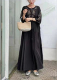 Momentlover Black Patchwork Cotton Dress O Neck Wrinkled Summer LY1769