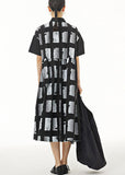 Momentlover Black Patchwork Cotton Dresses Peter Pan Collar Wrinkled Summer LY1149