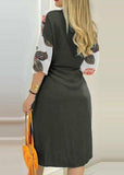 Momentlover Black Patchwork Print Chiffon Shirts Dress Button Spring LY1971