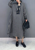 Momentlover Black Plaid Cotton Robe Dresses Stand Collar Oversized Spring LY1577