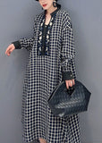 Momentlover Black Plaid Cotton Robe Dresses Stand Collar Oversized Spring LY1577