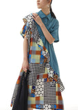 Momentlover Blue Print Patchwork Chiffon Shirts Dress Ruffled Summer LY1142