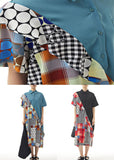 Momentlover Blue Print Patchwork Chiffon Shirts Dress Ruffled Summer LY1142