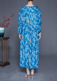 Momentlover Blue Print Silk Holiday Dresses V Neck Oversized Spring LY1947