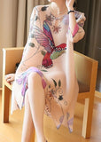 Momentlover Bohemian Apricot O-Neck Print Side Open Holiday Dress Bracelet Sleeve LY1476