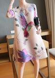 Momentlover Bohemian Apricot O-Neck Print Side Open Holiday Dress Bracelet Sleeve LY1476