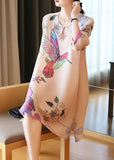 Momentlover Bohemian Apricot O-Neck Print Side Open Holiday Dress Bracelet Sleeve LY1476
