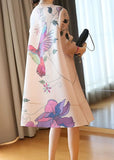 Momentlover Bohemian Apricot O-Neck Print Side Open Holiday Dress Bracelet Sleeve LY1476