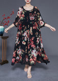 Momentlover Bohemian Black Oversized Print Chiffon Dress Summer LY1766