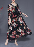 Momentlover Bohemian Black Oversized Print Chiffon Dress Summer LY1766