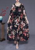 Momentlover Bohemian Black Oversized Print Chiffon Dress Summer LY1766