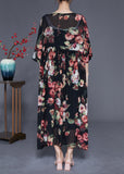 Momentlover Bohemian Black Oversized Print Chiffon Dress Summer LY1766