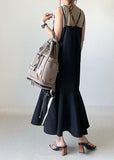 Momentlover Bohemian Black Ruffled Patchwork Spaghetti Strap Cotton Dresses Sleeveless LY1741