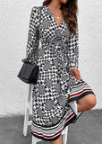 Momentlover Bohemian Black V Neck Print Patchwork Chiffon Dresses Spring LY1921