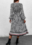Momentlover Bohemian Black V Neck Print Patchwork Chiffon Dresses Spring LY1921