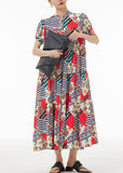 Momentlover Bohemian Coffee Wrinkled Print Patchwork Chiffon Dress Summer LY1211