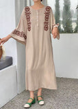 Momentlover Bohemian Green O-Neck Embroideried Cotton Dress Flare Sleeve LY1749