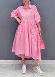 Momentlover Bohemian Pink Peter Pan Collar Patchwork Cotton Dress Bracelet Sleeve LY1579