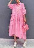 Momentlover Bohemian Pink Peter Pan Collar Patchwork Cotton Dress Bracelet Sleeve LY1579