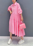 Momentlover Bohemian Pink Peter Pan Collar Patchwork Cotton Dress Bracelet Sleeve LY1579