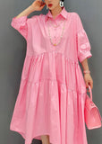 Momentlover Bohemian Pink Peter Pan Collar Patchwork Cotton Dress Bracelet Sleeve LY1579