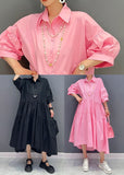 Momentlover Bohemian Pink Peter Pan Collar Patchwork Cotton Dress Bracelet Sleeve LY1579
