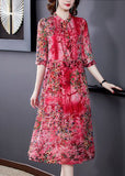 Momentlover Bohemian Red Stand Collar Print Wrinkled Chiffon Vacation Dresses Half Sleeve LY1726