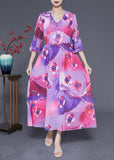 Momentlover Bohemian Rose Cinched Patchwork Print Silk Vacation Dress Summer LY1975