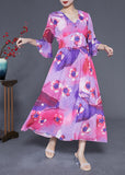 Momentlover Bohemian Rose Cinched Patchwork Print Silk Vacation Dress Summer LY1975