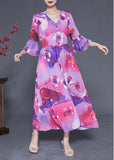 Momentlover Bohemian Rose Cinched Patchwork Print Silk Vacation Dress Summer LY1975