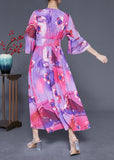 Momentlover Bohemian Rose Cinched Patchwork Print Silk Vacation Dress Summer LY1975