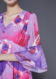 Momentlover Bohemian Rose Cinched Patchwork Print Silk Vacation Dress Summer LY1975
