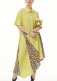 Momentlover Bohemian Yellow Asymmetrical Print Patchwork Chiffon Shirts Dresses Summer LY1217