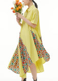 Momentlover Bohemian Yellow Asymmetrical Print Patchwork Chiffon Shirts Dresses Summer LY1217