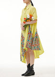Momentlover Bohemian Yellow Asymmetrical Print Patchwork Chiffon Shirts Dresses Summer LY1217