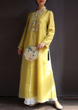 Momentlover Bohemian Yellow V Neck Embroideried Patchwork Silk Dress Spring LY1699