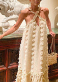 Momentlover Boho Beige Neck Tie Patchwork Floral Holiday Maxi Dresses Summer LY1956
