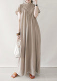 Momentlover Boho Beige V Neck Oversized Cotton Long Dress Summer LY1762