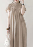 Momentlover Boho Beige V Neck Oversized Cotton Long Dress Summer LY1762
