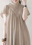 Momentlover Boho Beige V Neck Oversized Cotton Long Dress Summer LY1762