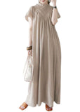 Momentlover Boho Beige V Neck Oversized Cotton Long Dress Summer LY1762