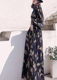 Momentlover Boho Black V Neck Print Slim Long Dress Long Sleeve LY1721