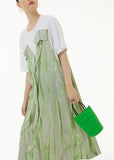 Momentlover Boho Green O-Neck Wrinkled Print Patchwork Cotton Dress Summer LY1226