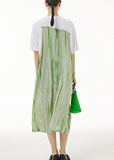 Momentlover Boho Green O-Neck Wrinkled Print Patchwork Cotton Dress Summer LY1226