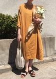 Momentlover Boho Orange O Neck Patchwork Cotton Loose Dress Spring LY1719