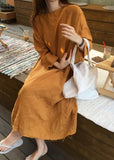 Momentlover Boho Orange O Neck Patchwork Cotton Loose Dress Spring LY1719