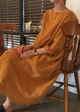 Momentlover Boho Orange O Neck Patchwork Cotton Loose Dress Spring LY1719