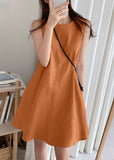 Momentlover Boho Orange O-Neck Slim Fit Exra Large Hem Cotton Dresses Sleeveless LY1711