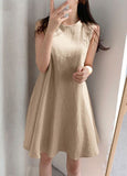 Momentlover Boho Orange O-Neck Slim Fit Exra Large Hem Cotton Dresses Sleeveless LY1711
