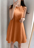 Momentlover Boho Orange O-Neck Slim Fit Exra Large Hem Cotton Dresses Sleeveless LY1711